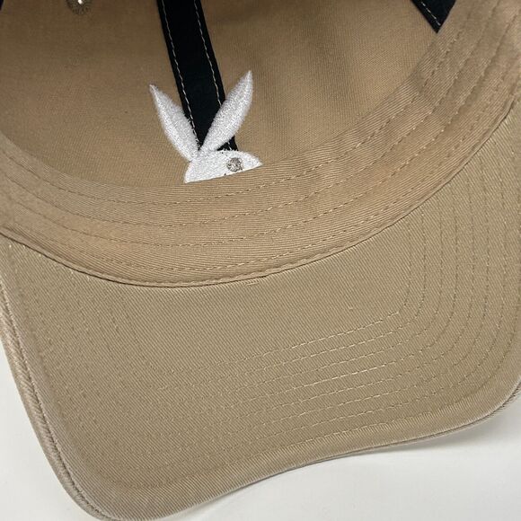 Playboy Dad Hat Baseball Cap Bunny Logo 47 Brand 6 Panel Strapback Beige - Picture 5 of 10